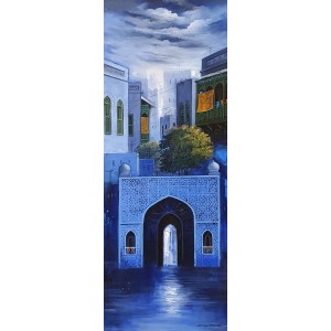 G. N. Qazi, 14 x 40 inch, Acrylic on Canvas, Cityscape Painting, AC-GNQ-071